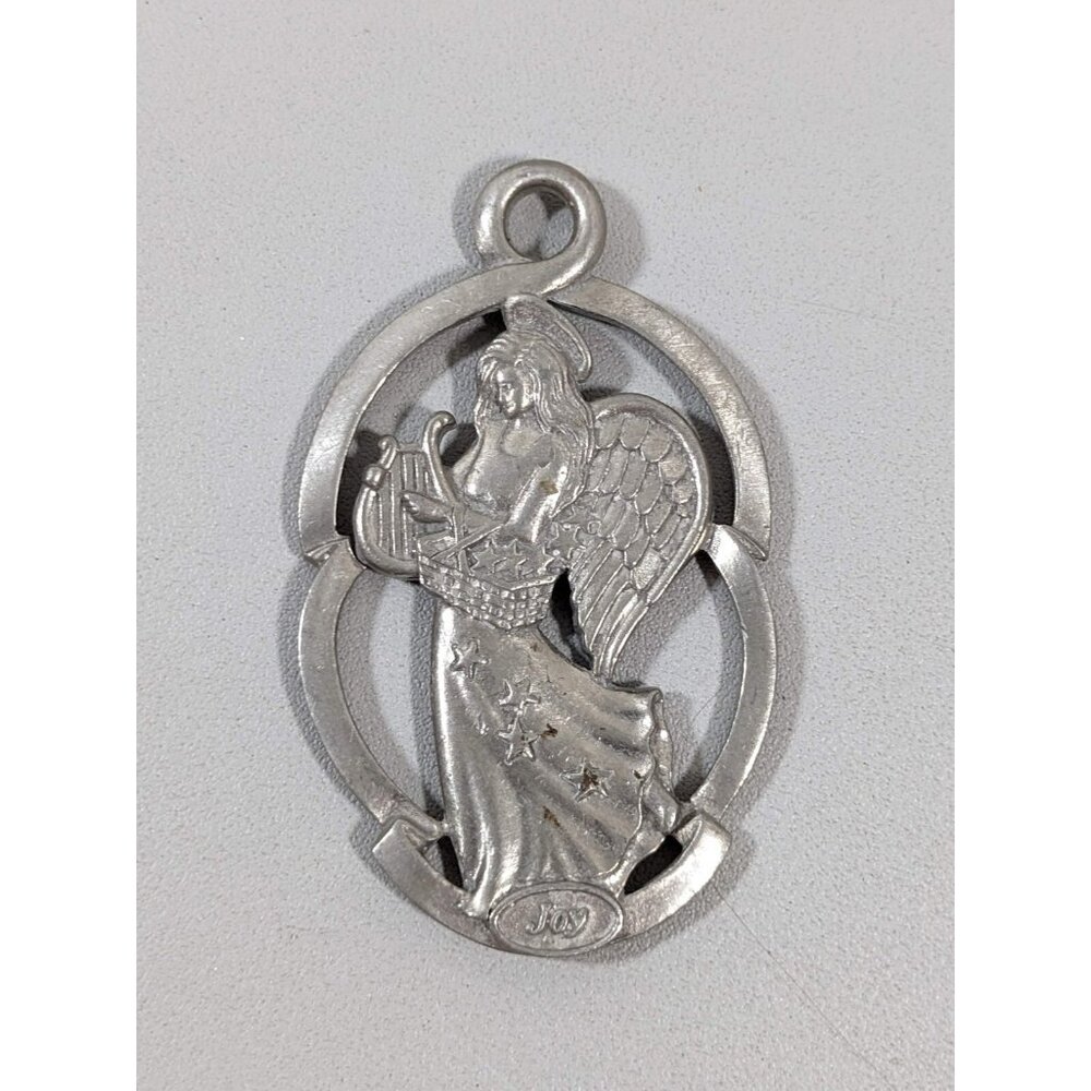 Vintage Longaberger Silver Tone Pewter Angel Joy Christmas Ornament‎